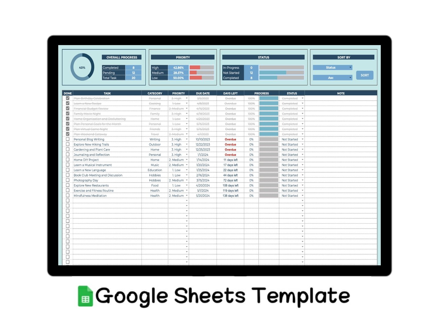To-do list Google Sheets Template